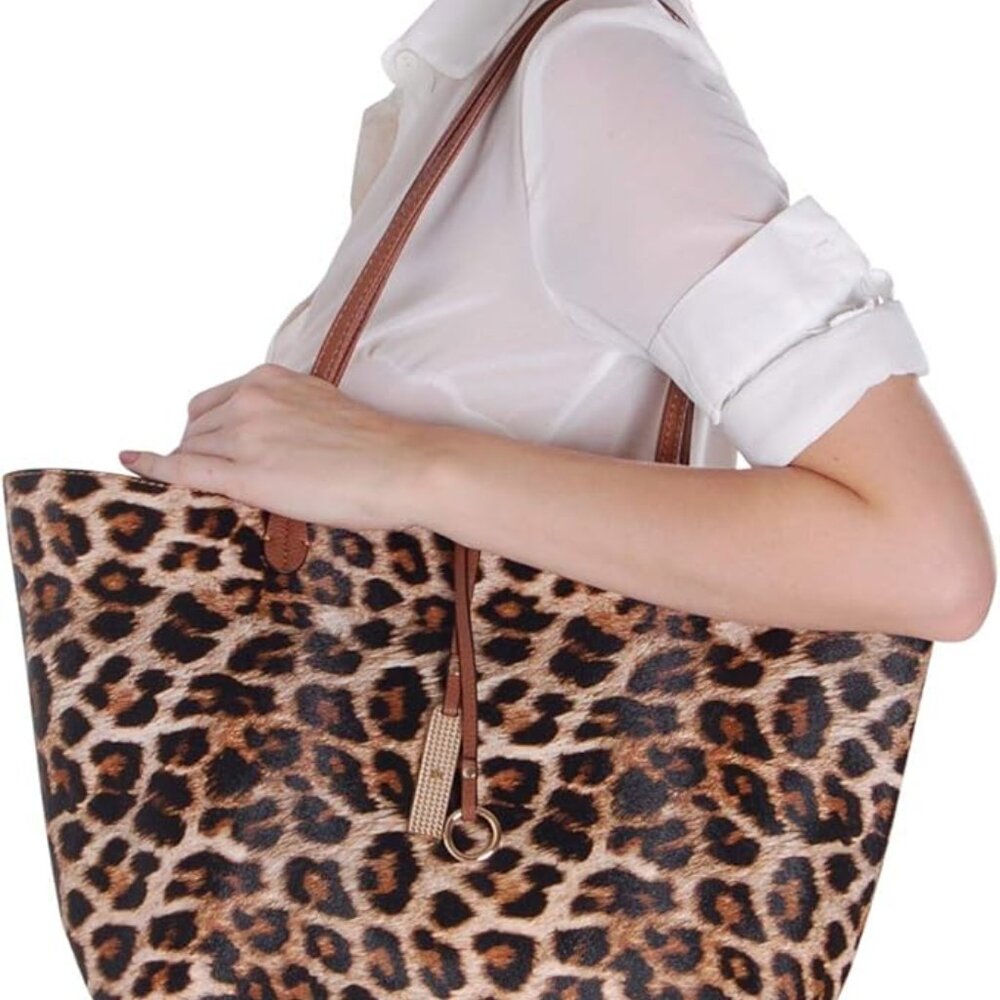 Humble Chic NY Reversible Leopard Tote Set + Crossbody EUC - Picture 3 of 15